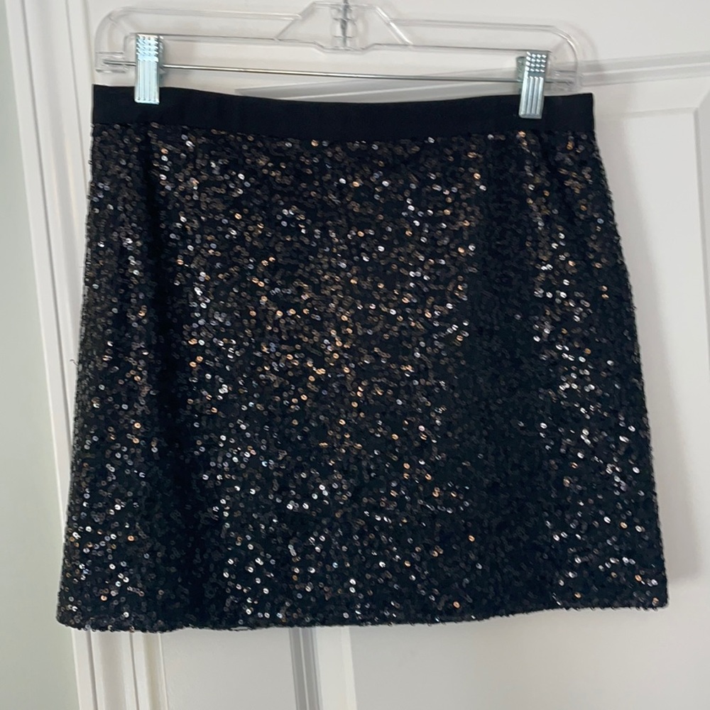 Black sequin j crew mini skirt
